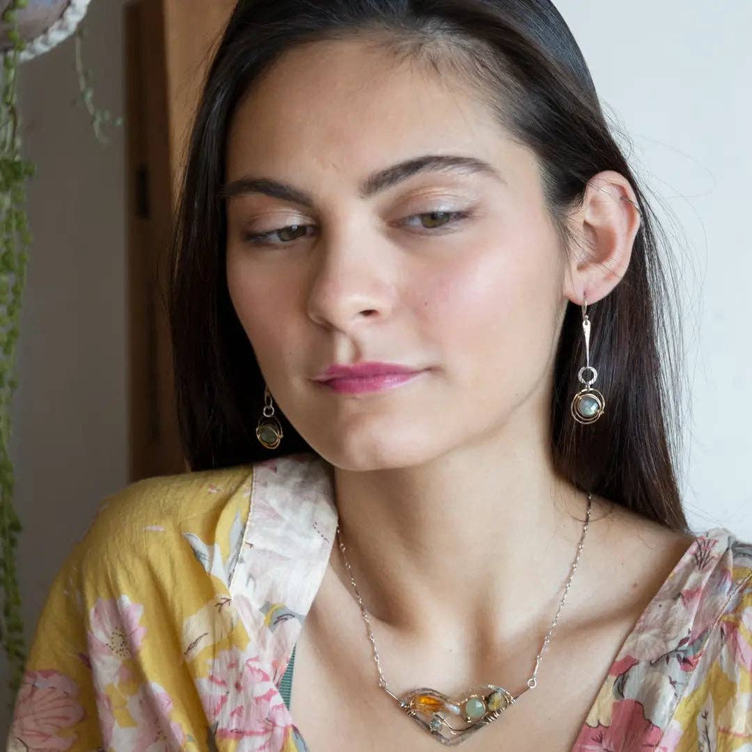 Art by any Means Jewelry - Vente Boucles d'oreilles pendantes - Boucles d'oreilles Labradorite Planétaire E833113