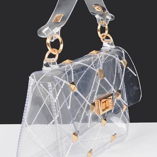 Clair Sac à poignée cloutée transparente en vente sur Faire4