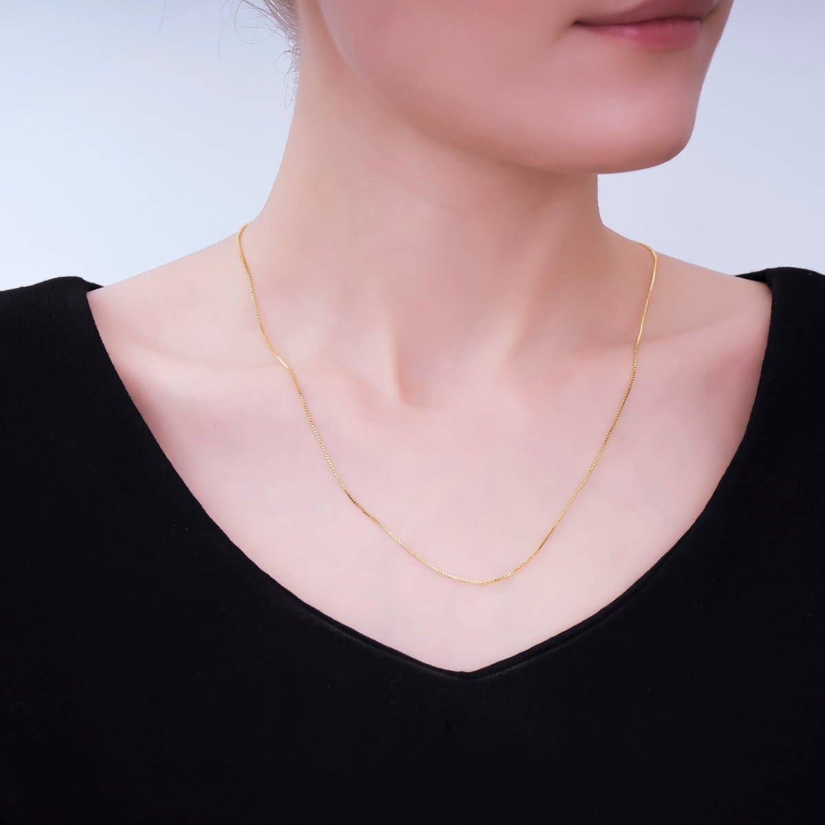 Aim Eternal - Wholesale Link & Chain Necklace - 24K Gold Filled 0.9mm Box Chain 20.5 Inch Adjustable Threader Necklace | WA-27383