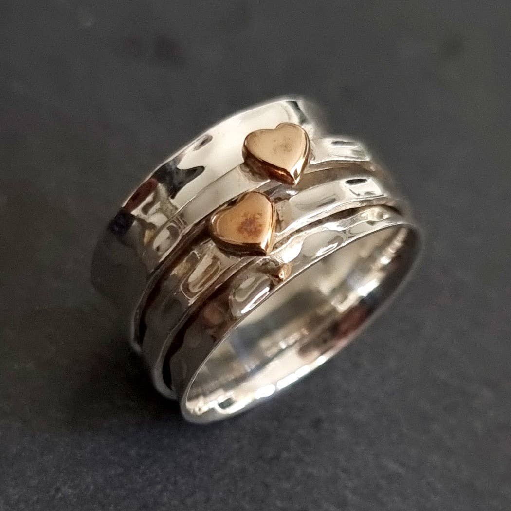 Mistry Gems - Vente Anneau/bague à empiler - Large bague tournante cœur en or rose | Argent sterling 925 et cuivre, SP05C6