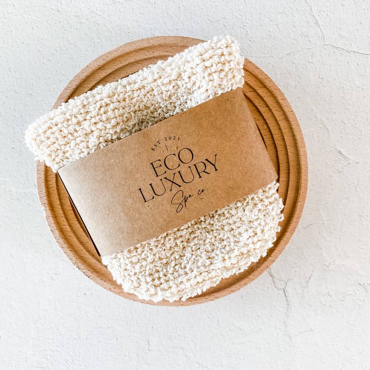 Gant exfoliant en chanvre tissé à la main pour la vente par Eco Luxury Spa Co.