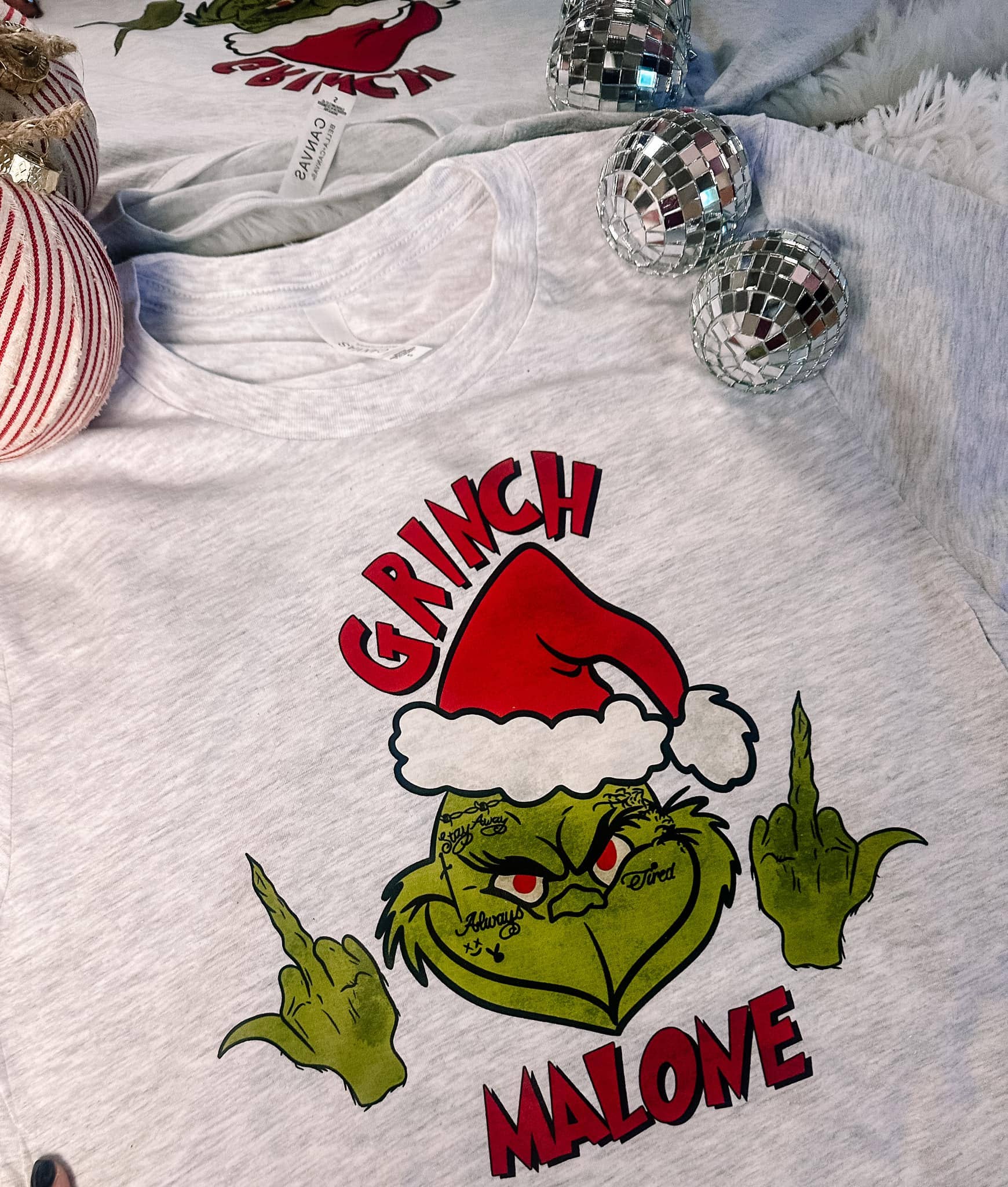 ZZ Threadz - Wholesale Screen Printed T-Shirt - Women's - Grinch Malone Christmas Graphic Tee0