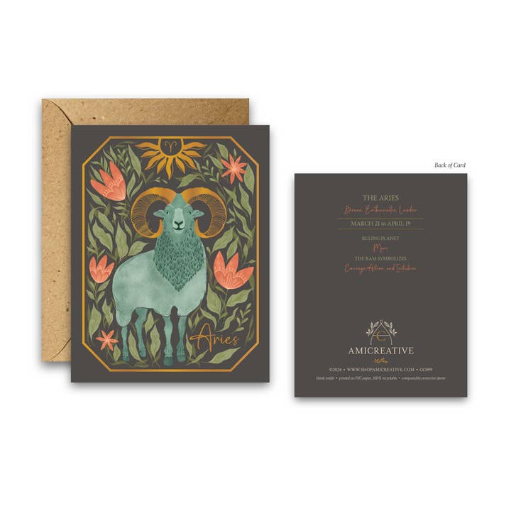 Amicreative - Wholesale Birthday Card - The Ares Zodiac Garden Gold Foil Greeting Card
