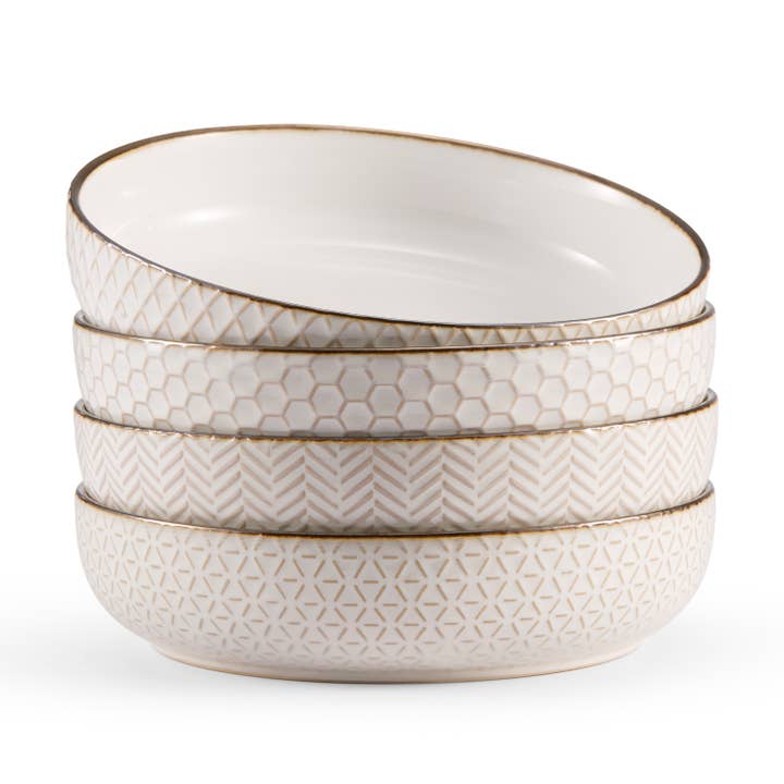 Kook - Wholesale Bowl - Kook Ceramic Pasta Bowls, 40 oz, Set of 4, Cream/Copper