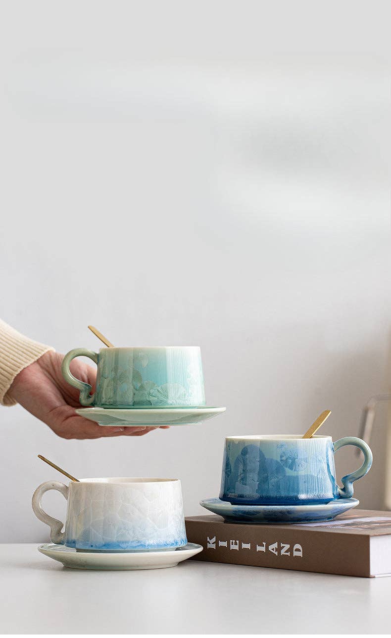 Gohobi （We cover U.S. import duties） – Großhandel Tee-/Kaffeetasse – Gohobi Kristallglasierte Kaffeetasse mit Untertasse 01312