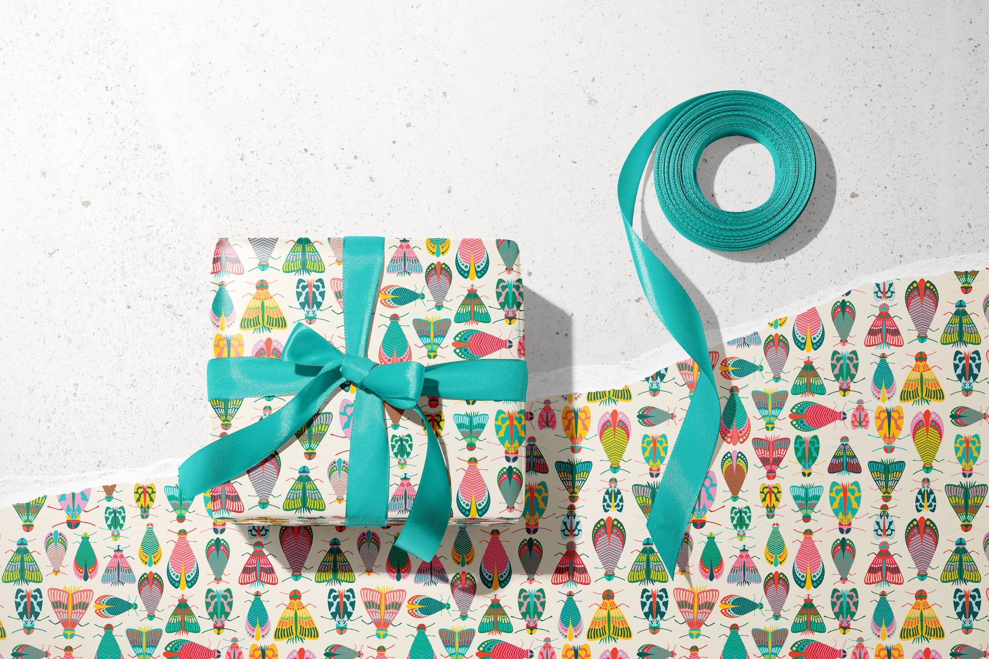 Rebecca Jane Woolbright - Vente Rouleau de papier cadeau - Papier Cadeau Éclat de Printemps – Emballage Cadeau Insectes Colorés (2 Feuilles)2