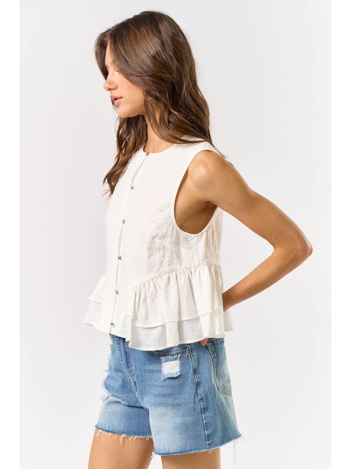 Lalavon - Wholesale Blouse - Women's - ILT4631 Ruffled Peplum Button Down Top