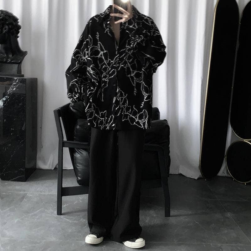 Black Men's Gothic Style Color Block Long Sleeve Casual Shirt for wholesale on Faire1