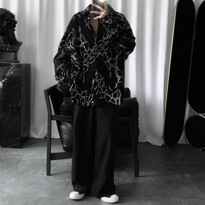 Black Men's Gothic Style Color Block Long Sleeve Casual Shirt for wholesale on Faire1