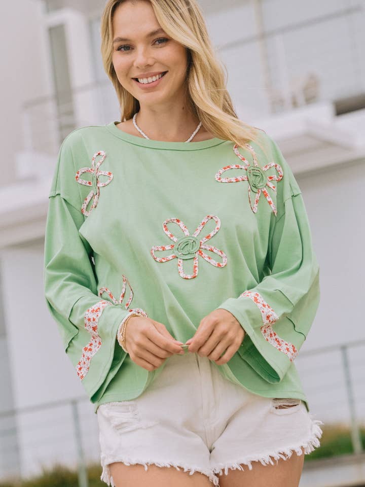 Patchwork-Blumenbeet Langarm-Stricktop für den Großhandel von Oddi