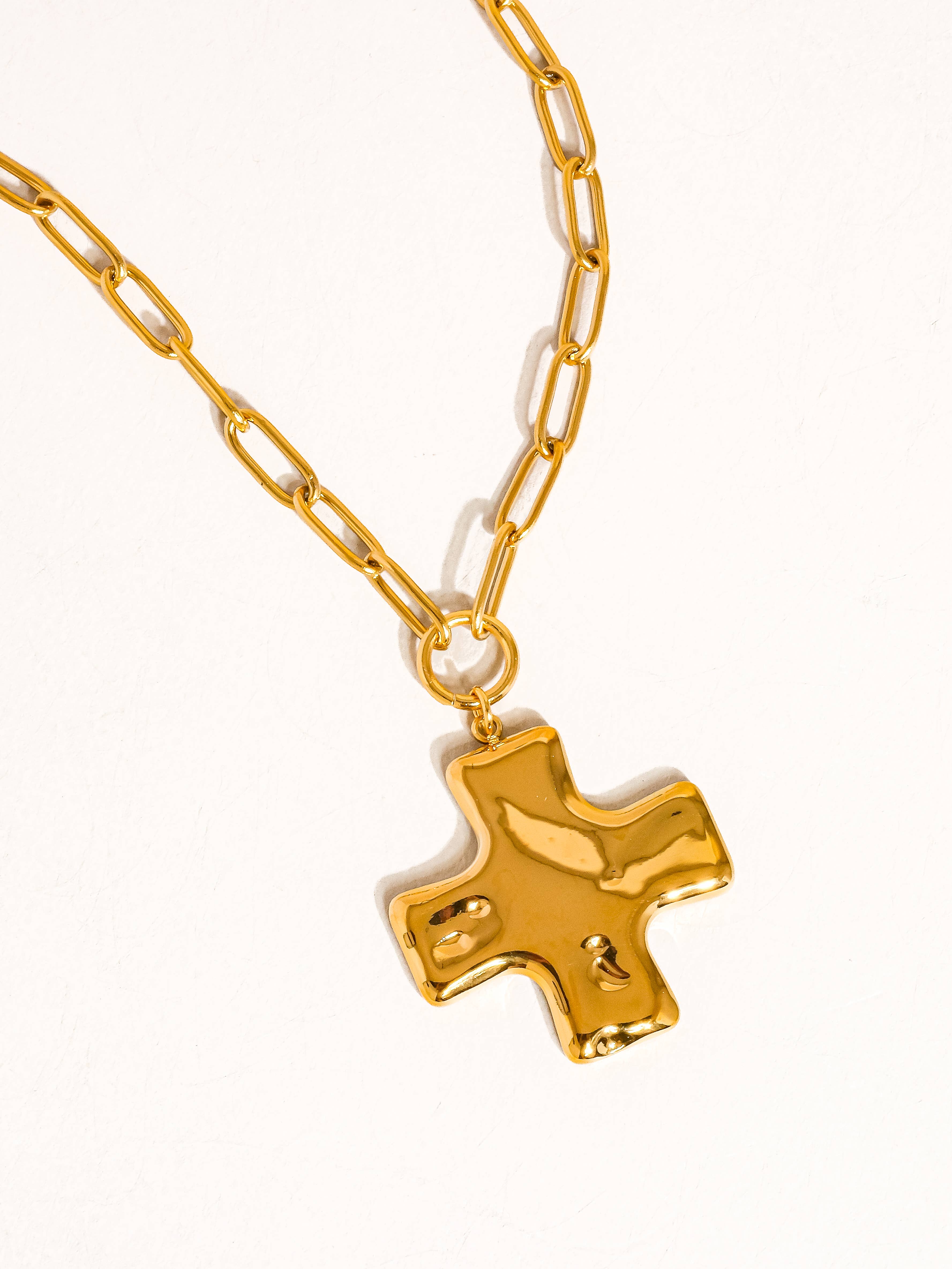 Yellow Gold Bari 18K Non-Tarnish Cross Chain Necklace for wholesale on Faire1