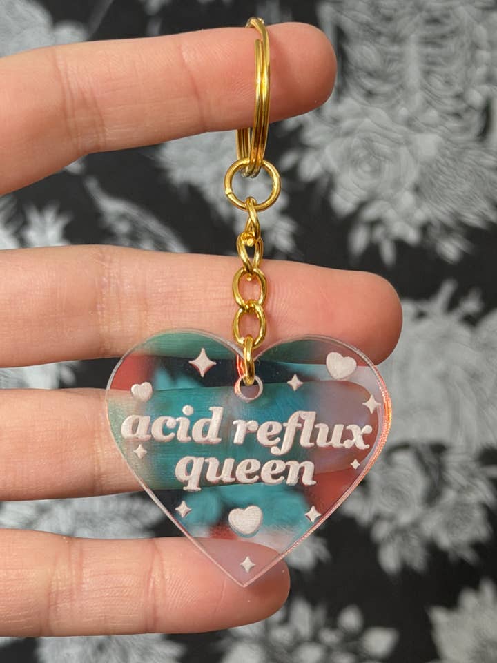 Acid Reflux Queen Iridescent Acrylic Keychain for wholesale by ShlemonArt