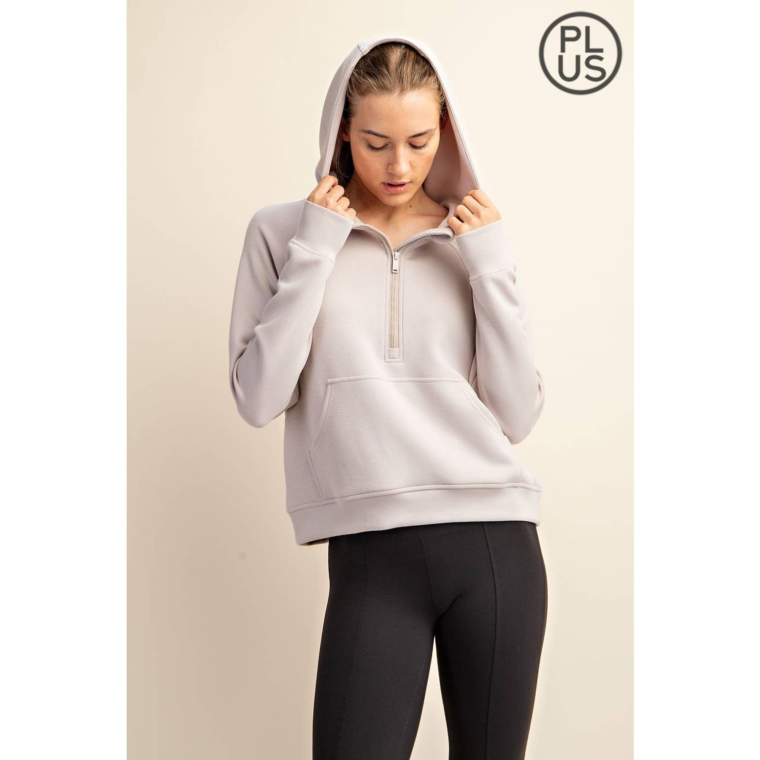 Rae Mode - Vente Veste de sport – femme - VESTE À CAPUCHE QUART DE ZIP EN SCUBA MODAL GRANDE TAILLE50