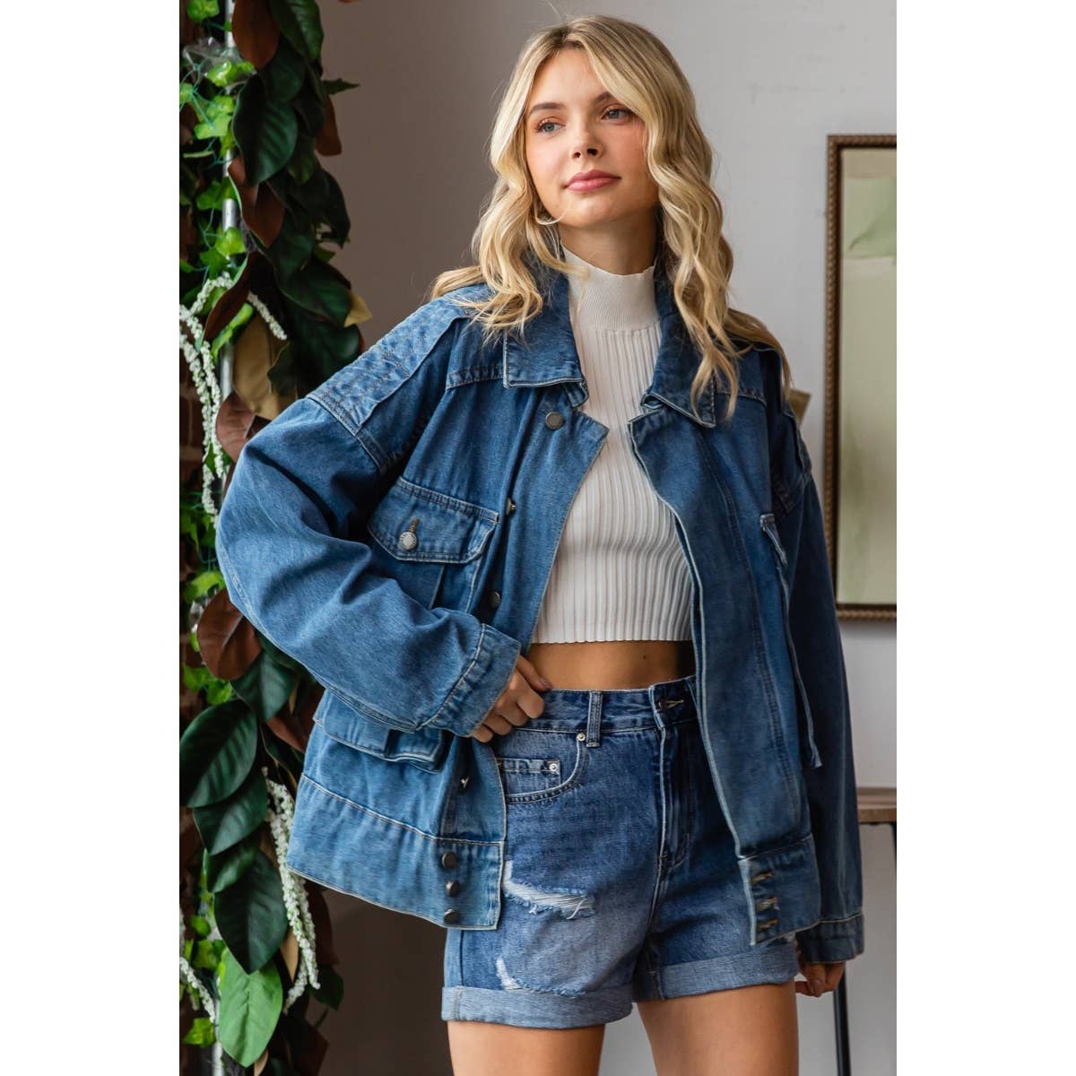 Veveret - Vente Veste en jean – femme - Veste cargo en jean surdimensionnée1