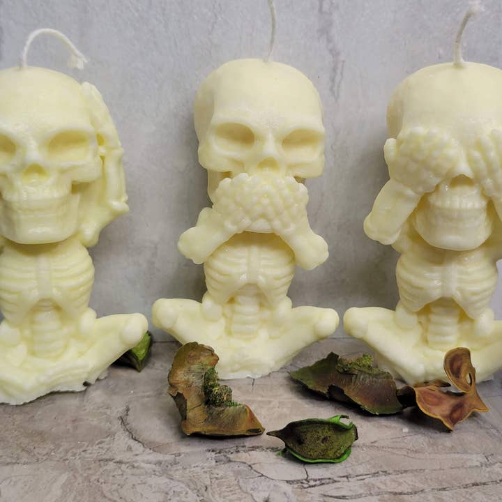 Skeleton Palm Wax Candle Hear No Evil See No Evil Speak No Evil candle , shaped candle, sculptural candle for wholesale by My Magic Place Shop