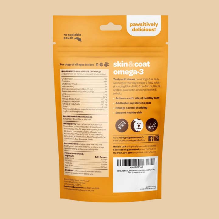 Ready Pet Go - Wholesale Pet supplement – Dog - Omega 3 Fish Oil Supplement Chews for Dogs - Skin & Coat1