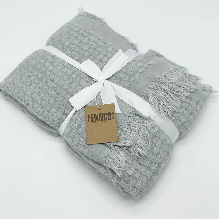 Fennco Styles - Wholesale Throw Blanket - Waffle Weave Solid 50"X60" Throw Blanket with Fringe28