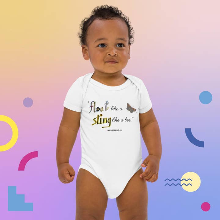 Muhammad Ali Organic Cotton Baby Bodysuit for wholesale by Pétalos fresh pressed designs