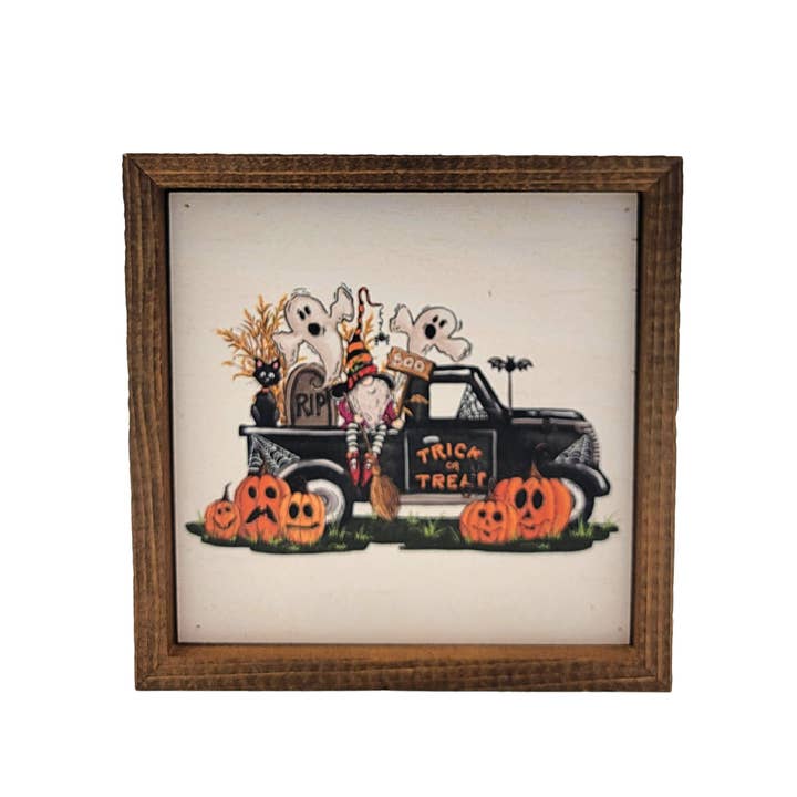 6x6 Trick or Treat Truck Halloween Sign - Fall Decor for wholesale by Driftless Studios