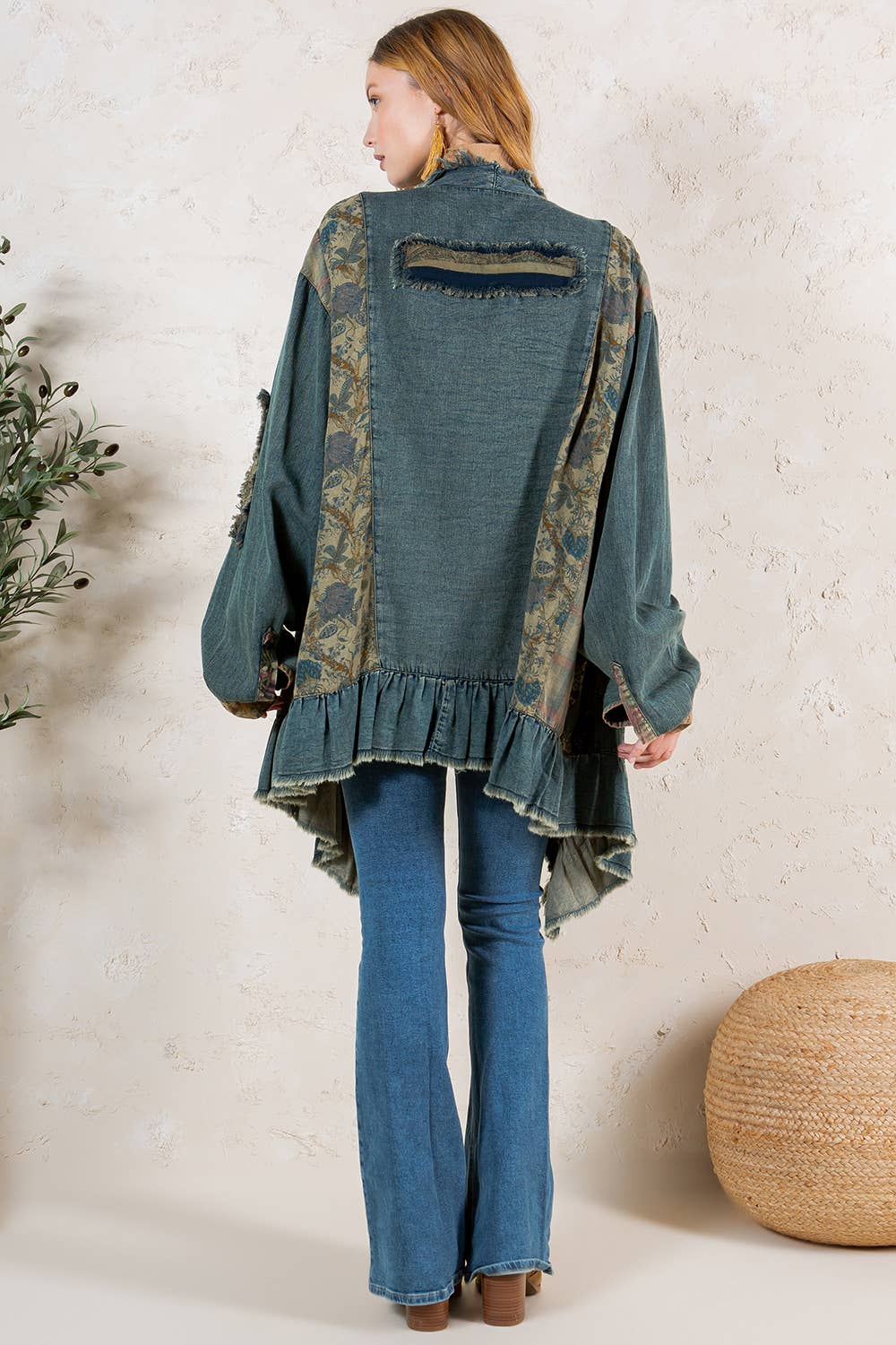 Young Threads - Wholesale Button Down Shirt - Women's - Western Boho Chic: Patched Denim Shrug ALSO IN PLUS 13