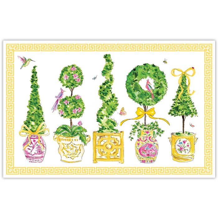 Handpainted Yellow Enchanted Boxwood Topiaries Placemat for wholesale by RosanneBeck Collections