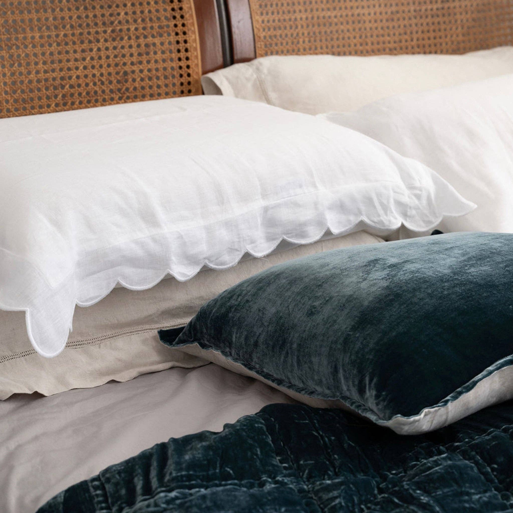 White Scalloped Edge Linen Pillowcases for wholesale on Faire3