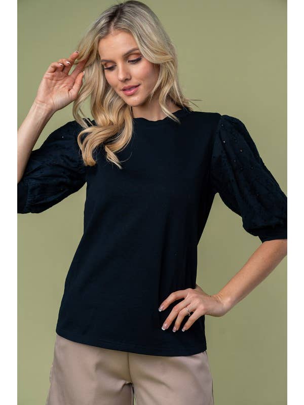 White Birch - Wholesale Blouse - Women's - T25201 Half Sleeve Solid Woven Top2