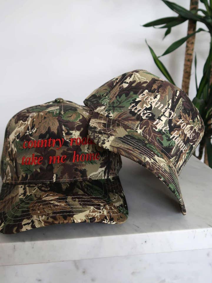 Country Roads Take Me Home Embroidered Hat - 90's Font for wholesale by Sundrop