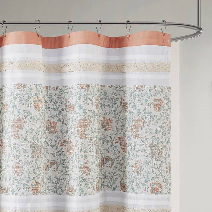 Olliix - Wholesale Shower Curtain - Laced Paisley Shower Curtain, Coral
