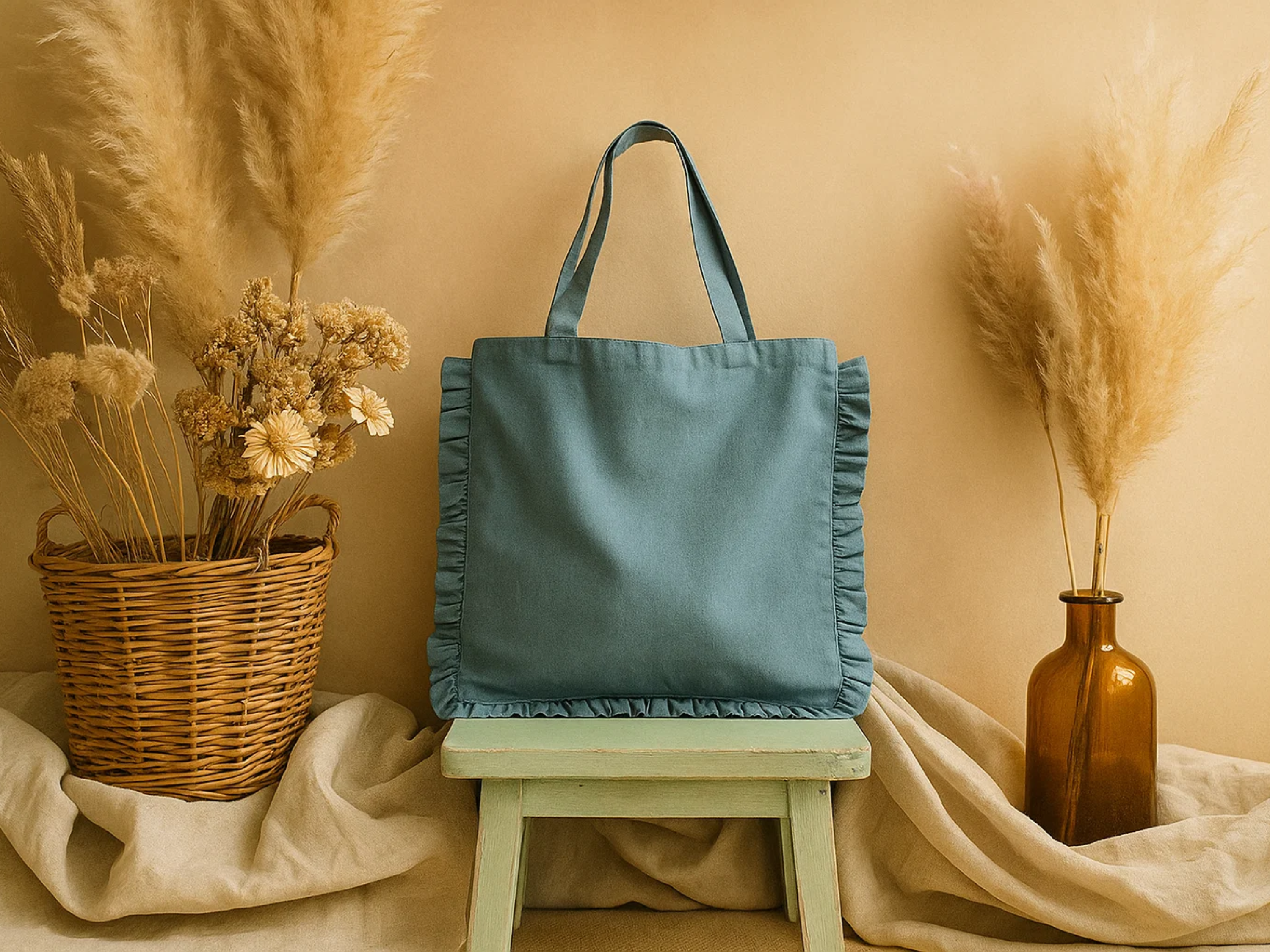 House of Kraft Jewelry & Accessories - Wholesale Tote Bag - Women's - Canvas Ruffle Tote | Canvas Colored Tote Bag | Unbranded 13