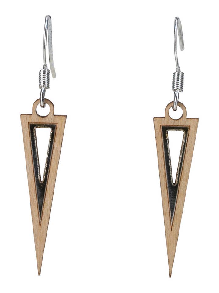 Arrow Twig Earring with Silver Foil Accent for wholesale by Woodcutts Inc.