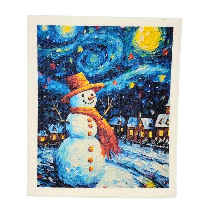 Starry Night Snowman Swedish Dishcloth - Christmas Decor for wholesale by Driftless Studios