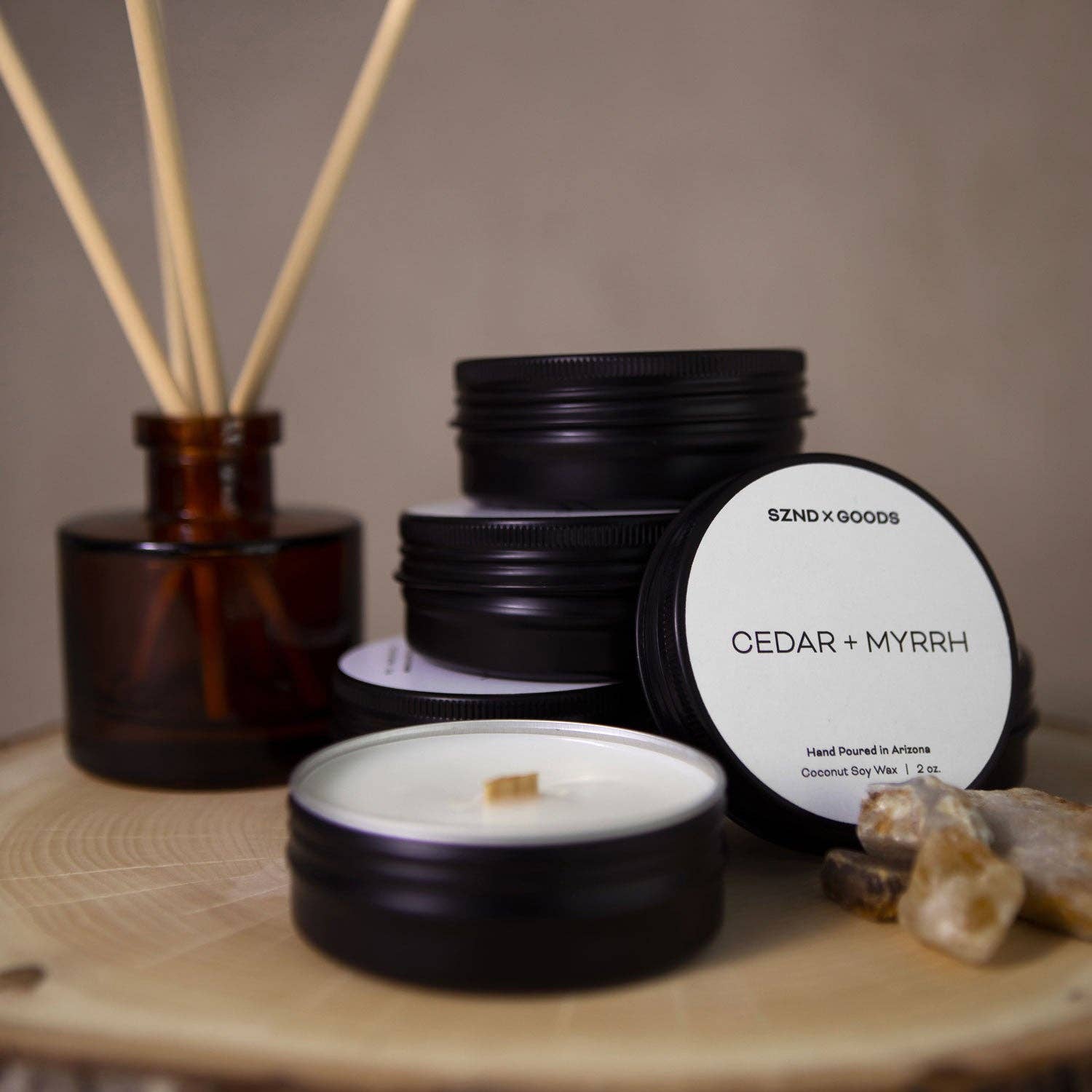SZND GOODS - Wholesale Jar/Filled Candle - Cedar + Myrrh Wooden Wick Candle4