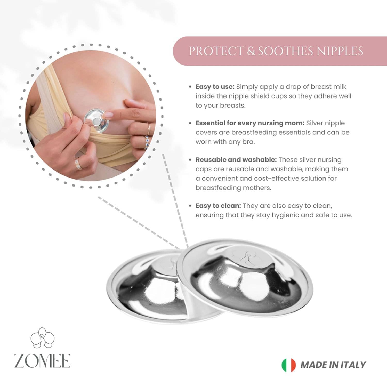 Zomee – wholesale Nursing pillow/pad – Maternity – Zomee Original Silver Nursing Cups - Nipple Shields for Nursing Newborn6