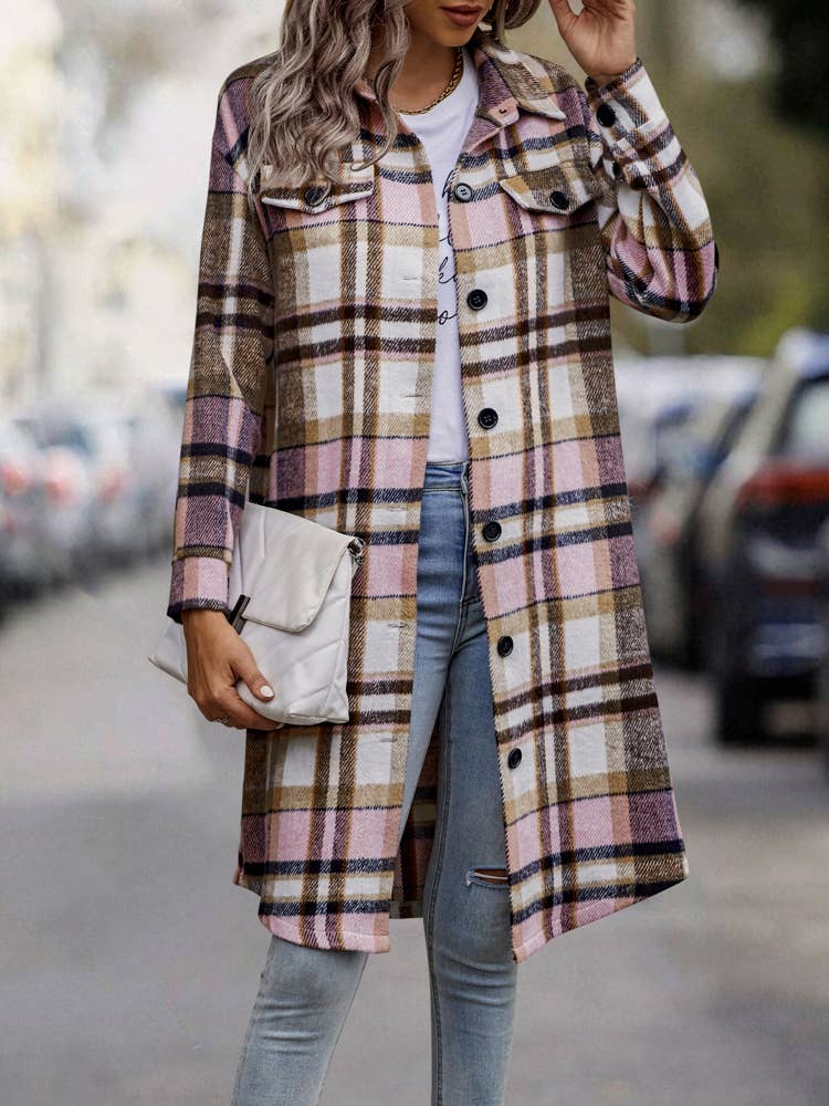 eLook - Wholesale Coat - Women's - SZ1-JK8211 Plaid Button Down Long Coat38