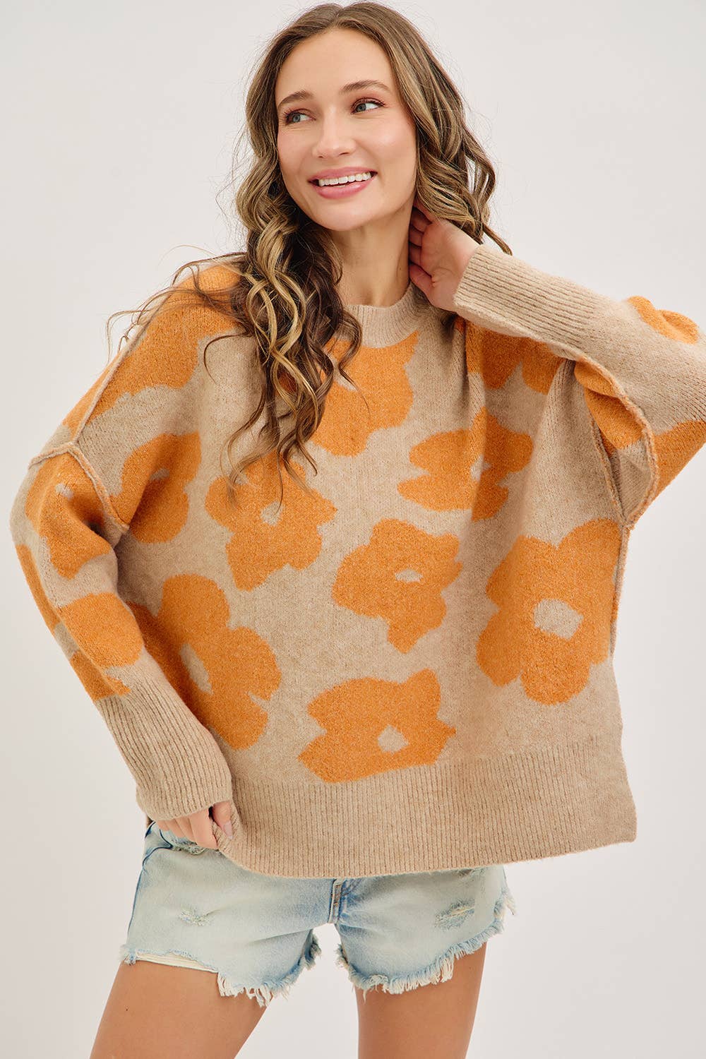 Sweet Lovely by Jen - Wholesale Knit Sweater - Women's - FLORAL LOOSE FIT SWEATER KNIT28