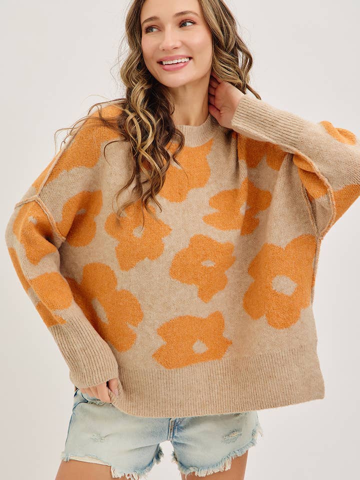 Sweet Lovely by Jen - Wholesale Knit Sweater - Women's - FLORAL LOOSE FIT SWEATER KNIT28