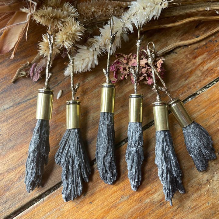 The Dwelling Gem - Wholesale Individual Charm/Pendant - Brass Forest Crystal Witch Broom Protection Talisman Pendant