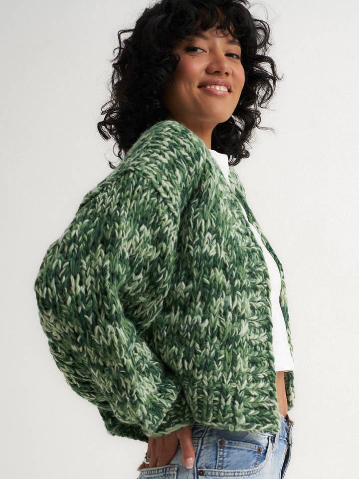 Gigi Cardigan - Green Multi for wholesale by Callahan Knitwear