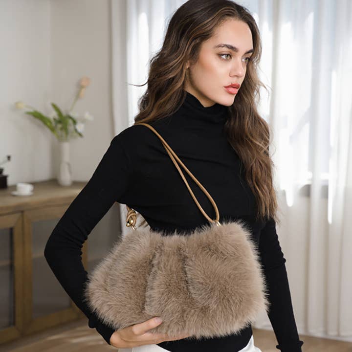 Sensibling Corp. - Wholesale Shoulder Bag - Women's - Soft Plush Faux Fur Shoulder Bag3