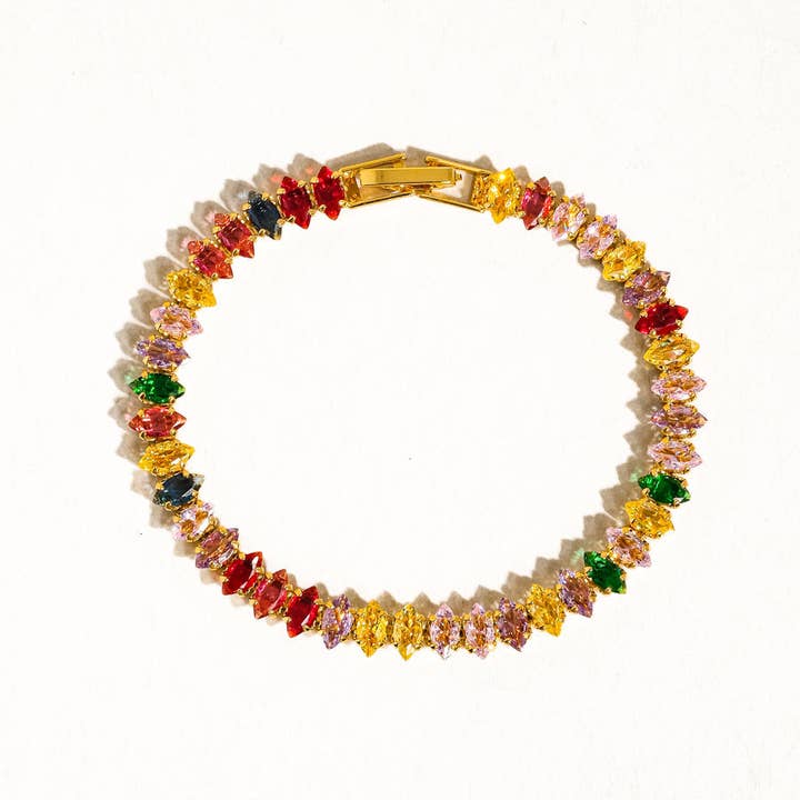 Multi Colored Starlight 18K Gold Multicolor Bold CZ Chain Bracelet for wholesale on Faire0