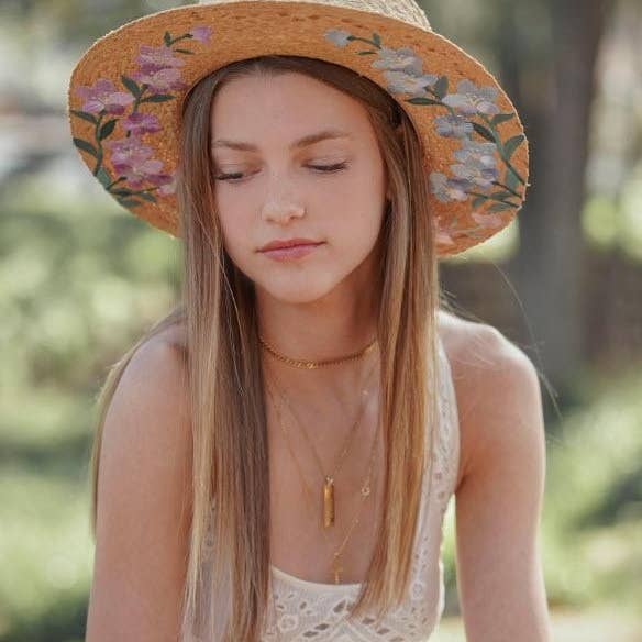 Olive & Pique - Wholesale Straw Hat - Women's - Floral Embroidery Raffia Straw Boater Sun Hat, Adjustable9