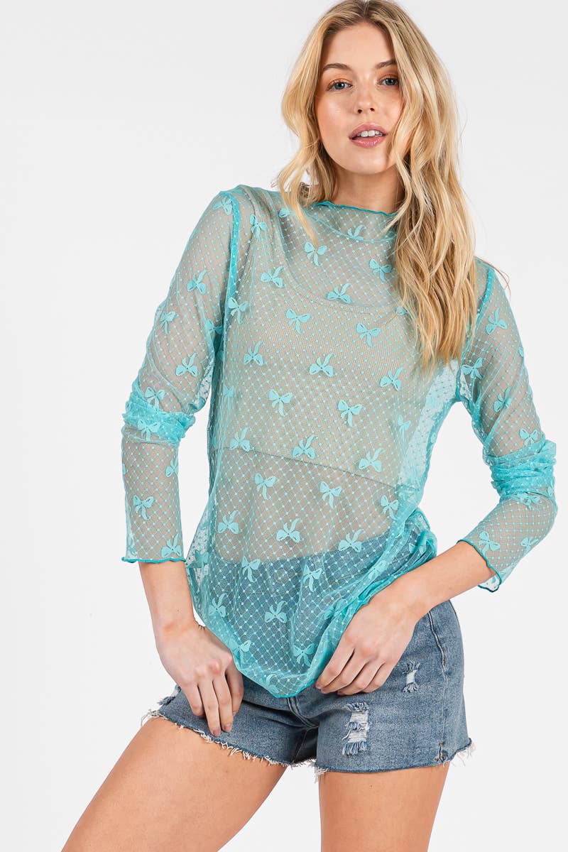Sewn and Seen - Wholesale Blouse - Women's - BOW PRINT LONG SLEEVE LACE TOP 32