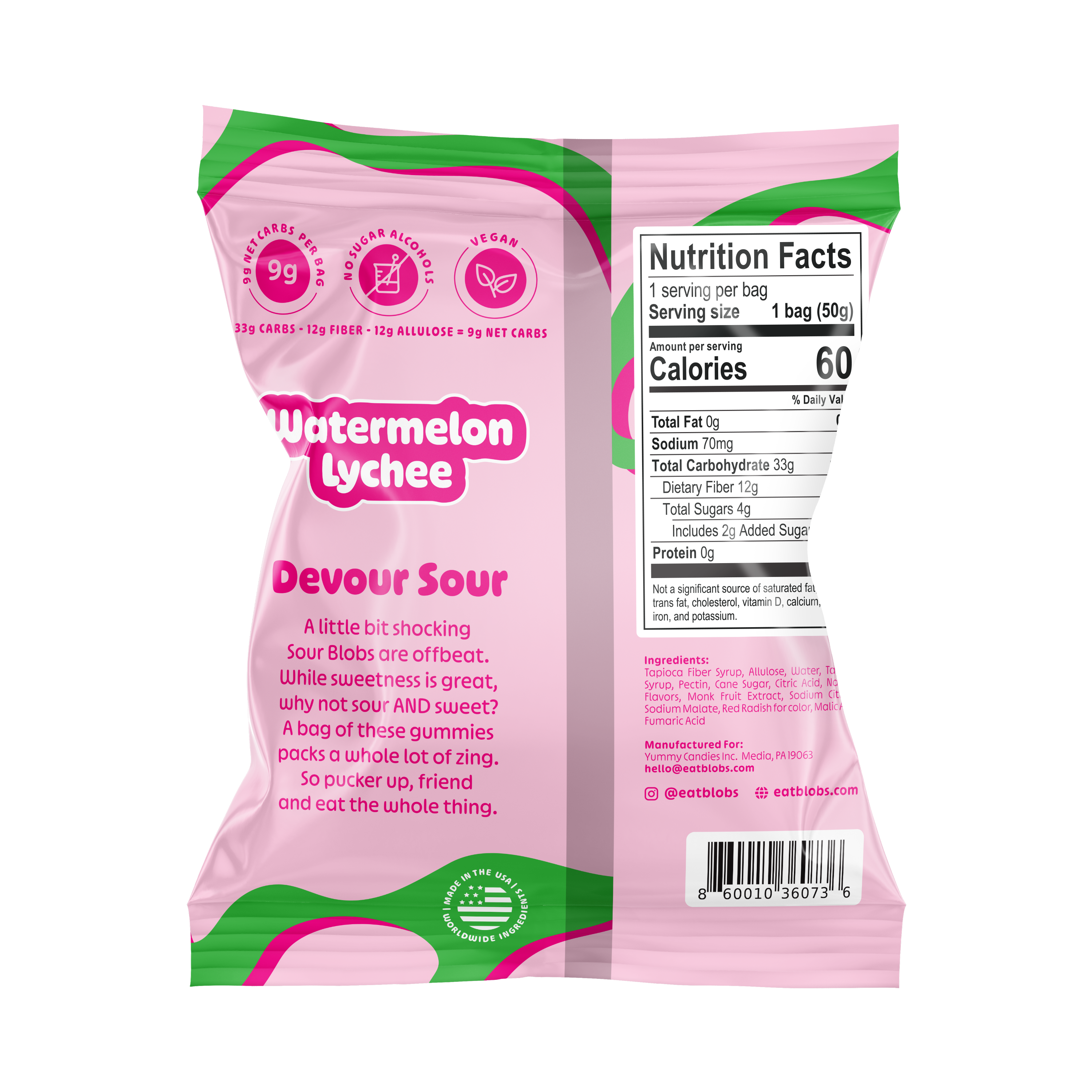 Blobs - Wholesale Gummy - SOUR Blobs Low Sugar Gummy Candy - Watermelon-Lychee1