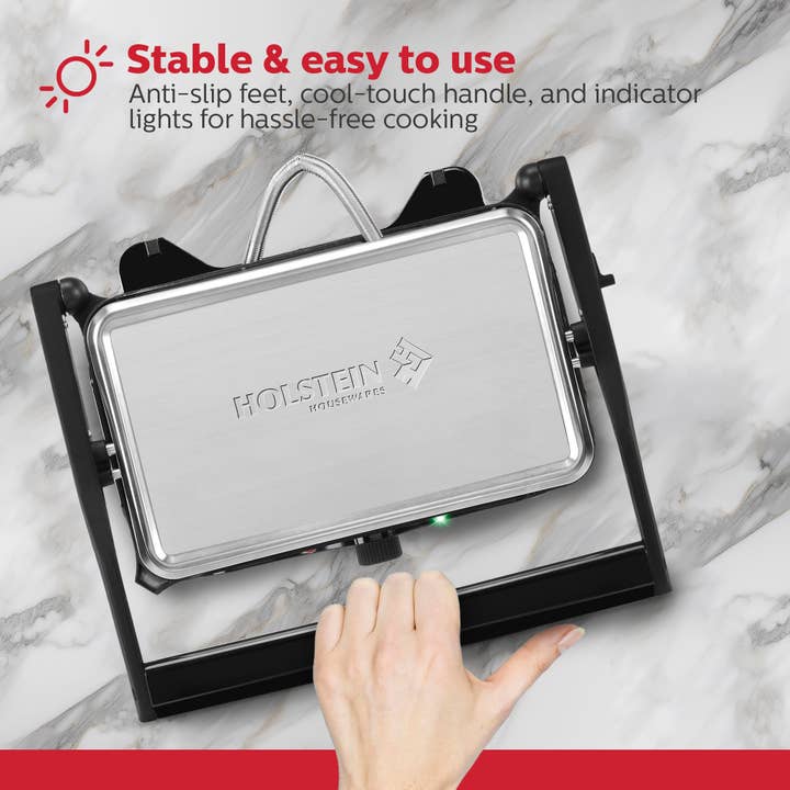 2-SLICE STAINLESS STEEL PANINI PRESS + 180° OPEN FLAT GRILL for wholesale on Faire4