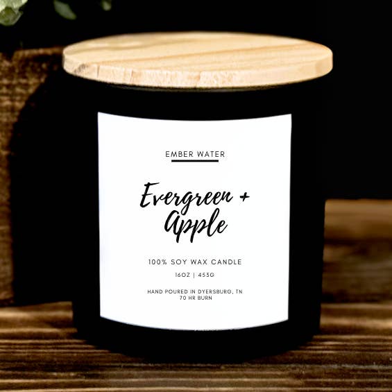 Evergreen + Apple 16 oz 100% Soy Candle for wholesale by Ember Water