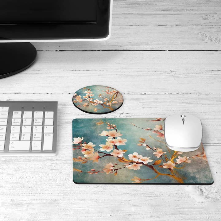 Cherry Blossom Mousepad And Coaster Set for wholesale by The Painted Pug