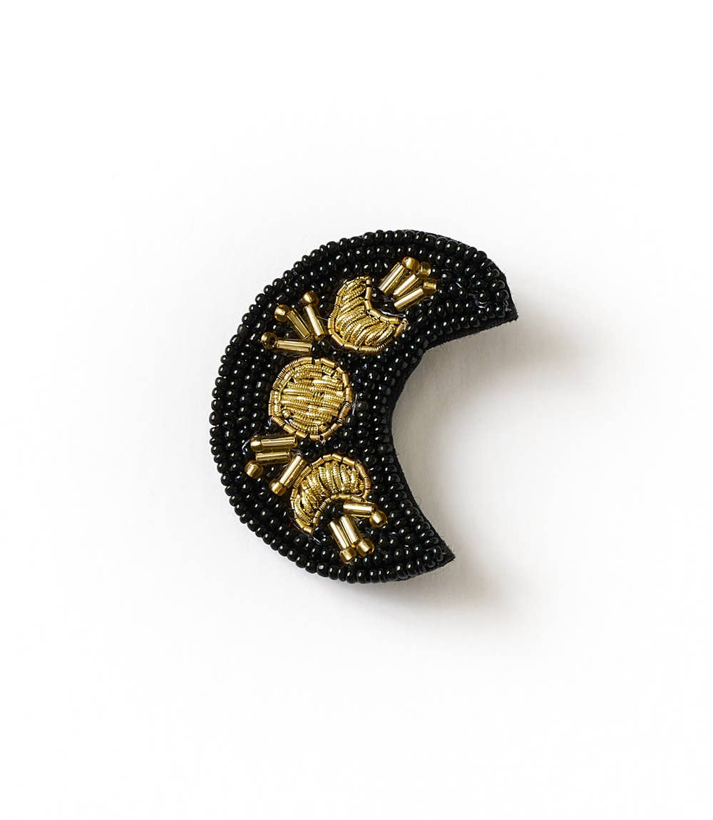 Matr Boomie Fair Trade – wholesale Brooch – Bala Mani Beaded Moon Brooch Pin - Handmade, Fair Trade