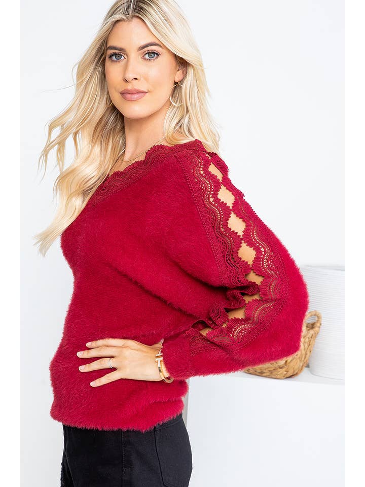 Sweet Lovely by Jen - Wholesale Knit Sweater - Women's - SW207 LACE V-NECK SWEATER59