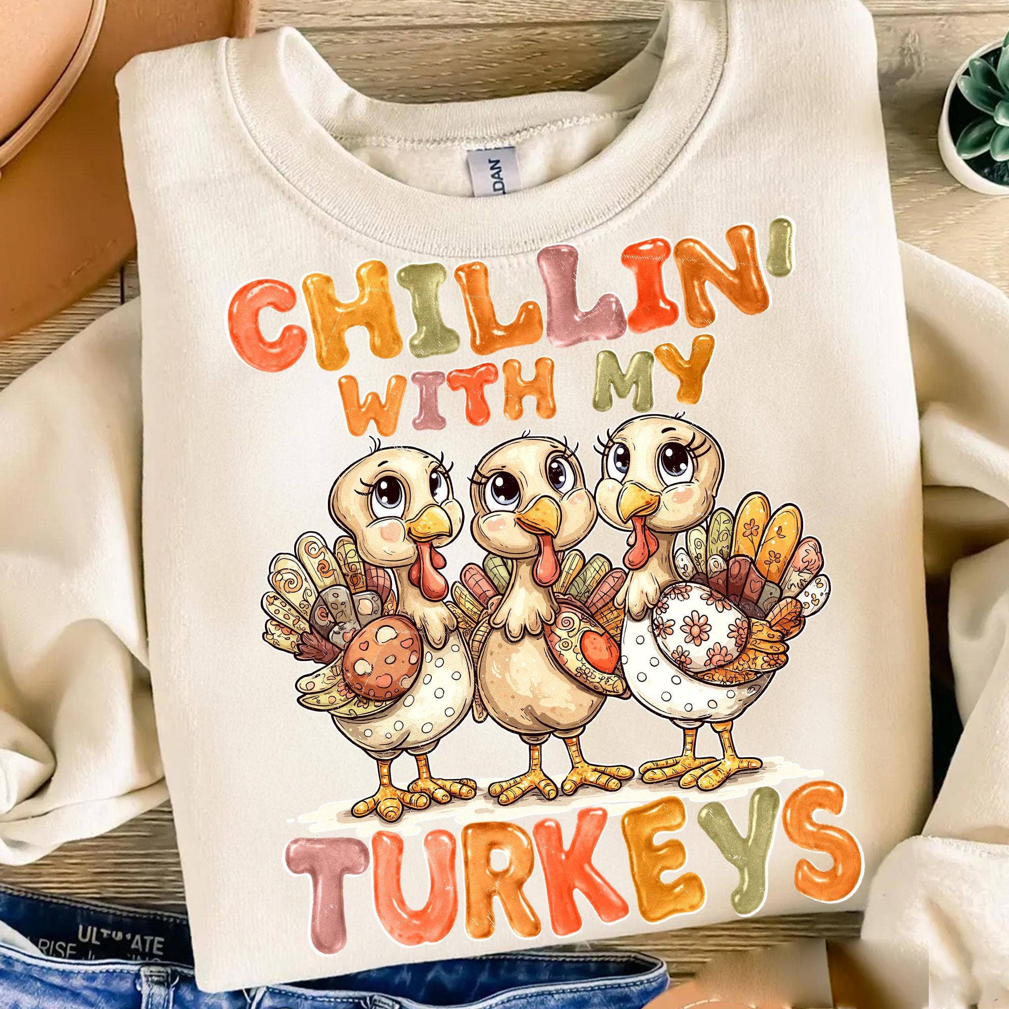 NVC Ecommerce LLC - Wholesale T-Shirt (Graphic) - Women's - Chillin' With My Turkeys Tee, Fall Patchwork Turkey Sweater3